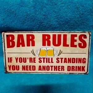 Bar Rules Wood Sign - Red and White Funny